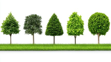Row Of Stylized Green Trees On Grassy Border