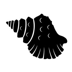 Screw Bursa sea shell, black silhouette isolated on white. Segmented shape, stencil style. Vector clipart, monochrome sign for illustration, marine design, icon or logo.