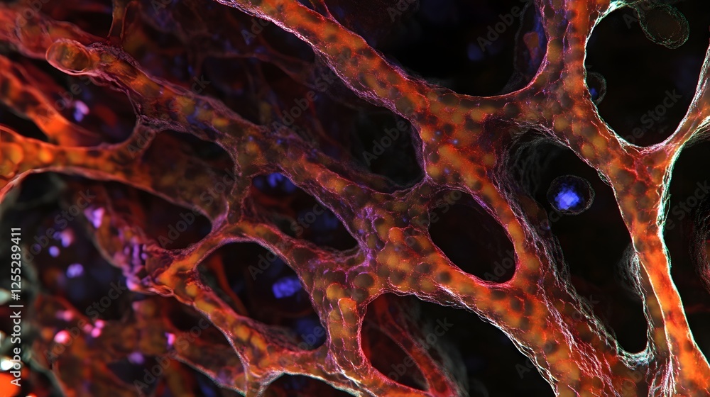 Poster captivating abstract cellular texture with vibrant kaleidoscopic patterns showcasing the intricate b