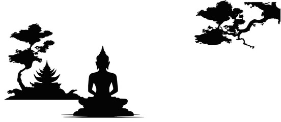 Vesak Day Monochrome Silhouette – Buddha Meditation on Lotus