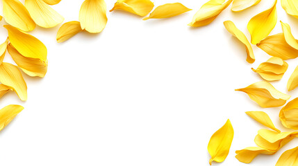 French fries, against a white background, viewed from above, isolated on the left side of an empty space for text or product placement. The french fries are scattered and have many details. 
