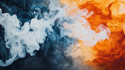 Naklejka premium Abstract Swirling Ink in Blue White and Orange Hues Artistic Fluid Paint Background