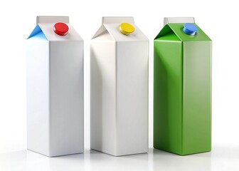 Mockup Set of Blank Packaging Milk Boxes on White, 3D Rendering