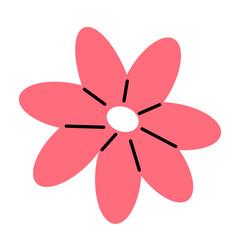 Cute pink flower isolated on white background. Vector flat illustration.