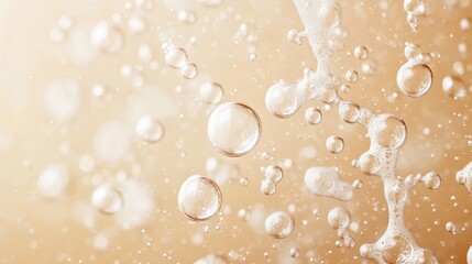 Fototapeta premium Biogas Bubbles rising in soft focus against a warm, golden background, creating a serene and refreshing atmosphere.