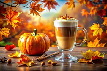Autumn's embrace: a double exposure pumpkin latte, showcasing fall's rich colors in every sip.