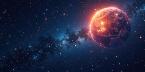 Celestial body Earth glows against starry night sky , starry, space