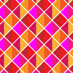 Obraz premium A vibrant geometric pattern with pink, red, and orange diamond shapes in a seamless design. Ideal for wallpapers, fabrics, digital backgrounds, or creative projects.