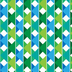 A vibrant geometric pattern featuring green and blue diamond shapes in a repetitive, symmetrical layout. Perfect for wallpapers, textiles, web design, or creative projects
