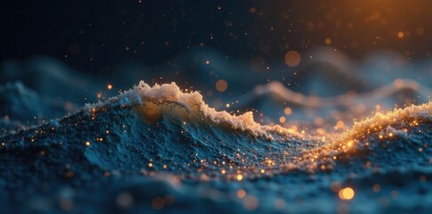 Soft waves on a dark canvas with golden undertones and scattered sparkles, sparkles, dark background