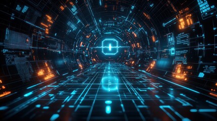 Digital tunnel, data flow, future tech, glowing, abstract background