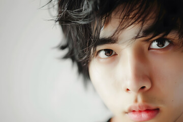 Close up portrait of handsome Young Chinese Man. isolated on white background