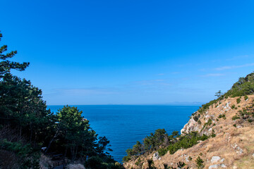 tranquil seascape between the cliffs