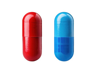 Red and blue capsules representing medicine and health choices.