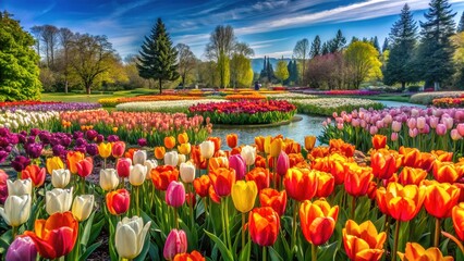 Picturesque Canadian Tulip Garden in Full Bloom