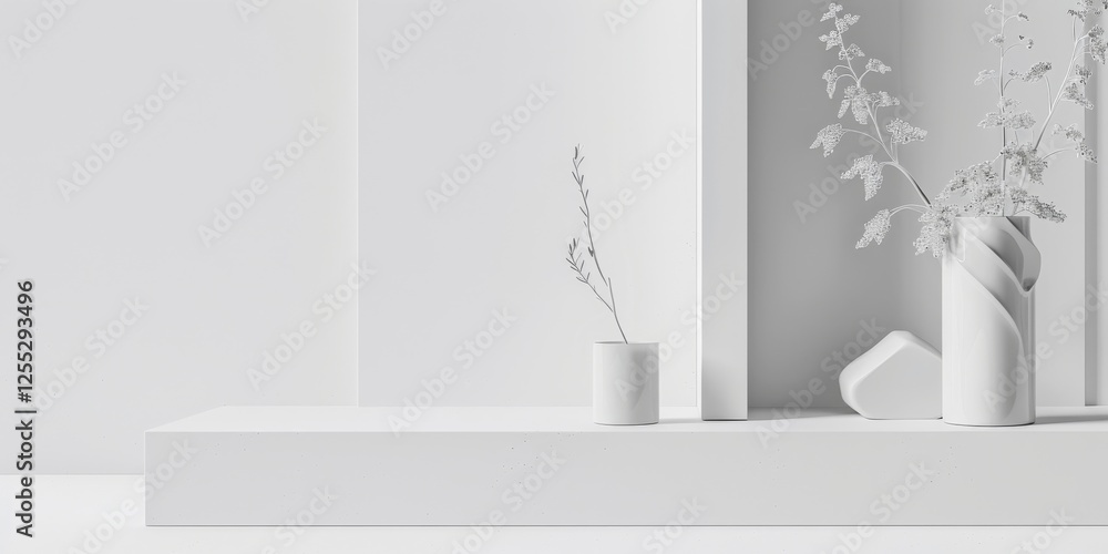 Poster A minimalistic aesthetic featuring a stark white backdrop, Abstract minimalistic design with subtle patterns, Contemporary minimalist style