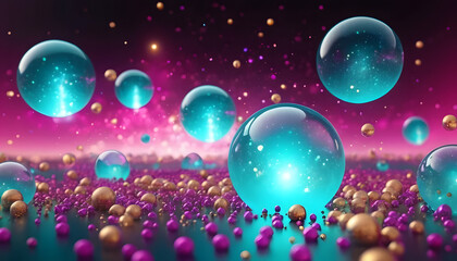 Floating colorful spheres abstract digital art fantasy environment stunning view vibrant concepts