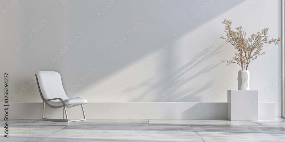 Poster a minimalistic aesthetic featuring a stark white backdrop, minimalist design elements arranged asymm