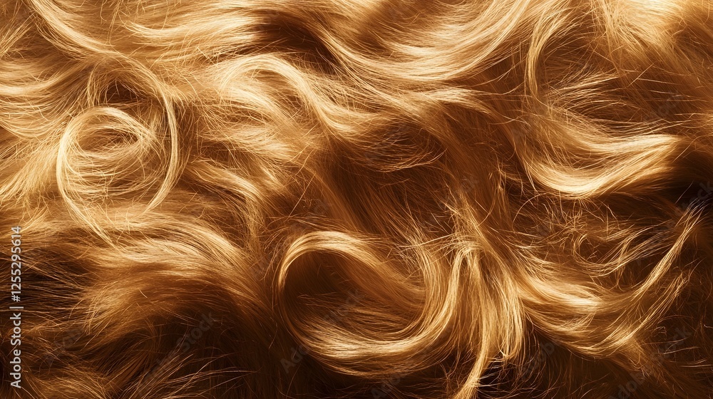 Poster captivating image of curly voluminous blonde hair with a soft flowing movement and rich shiny textur
