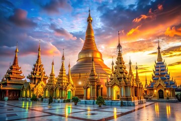 Fototapeta premium Shwedagon Pagoda in Tachileik: A Serene Sanctuary at the Border
