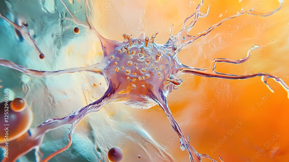 Poster captivating microscopic depicting the intricate neural network with vibrant colorful neurons and syn