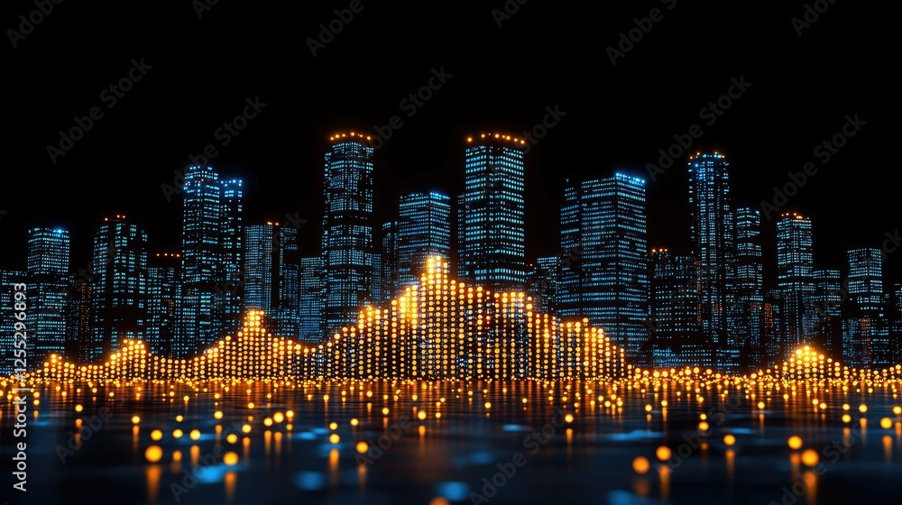 Poster illuminated cityscape with dynamic data visualization