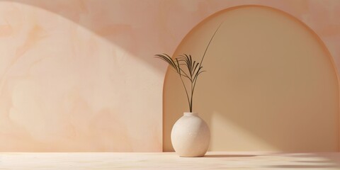 A minimalistic approach with a soft apricot background, Clean shapes and smooth surfaces, Contemporary minimalist style