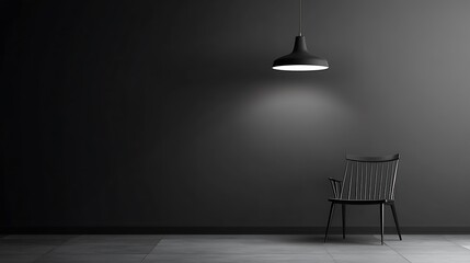 Dark room, single chair, pendant lamp, minimalist design, interior