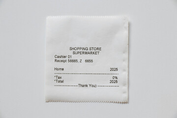 The shopping list includes the purchase of a house in the cash register receipt and the amount of 2025, buy a house