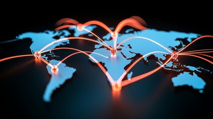Strategy Trade War concept. Global map with network connections and glowing lines.