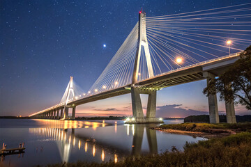 Fototapeta premium Modern cable-stayed bridge at night