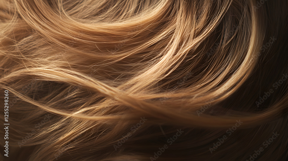 Poster Captivating waves of golden blonde hair with a soft flowing texture create a dynamic and alluring visual composition