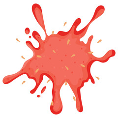 spilled tomato sauce icon from crushed red tomato and yellow seeds