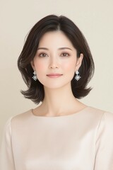 Fototapeta premium Elegant Portrait of a Woman with Delicate Jewelry and Soft Pink Dress