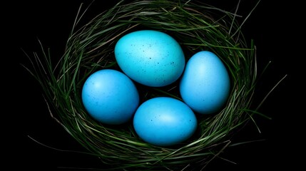 Nestled Blue Eggs in Natural Greenery A Symbolic Gesture of Spring and New Beginnings Celebration