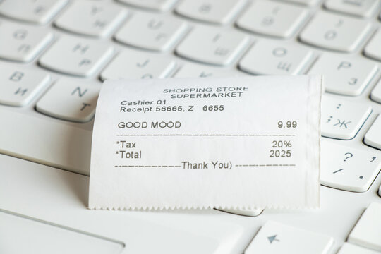 A cash receipt from a supermarket where the shopping list indicates the purchase of a good mood and the amount of 2025, buy a good mood