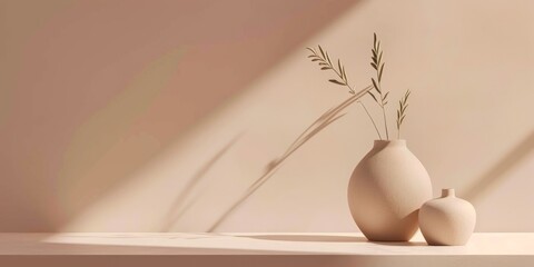 A minimalistic approach with a soft peach cream background, Clean shapes and smooth surfaces, Contemporary minimalist style