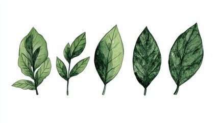 Watercolor Style Green Leaves Illustration
