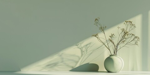 A minimalistic approach with a soft sage green background, Clean shapes and smooth textures, Contemporary minimalist style