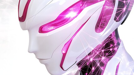 Futuristic Humanoid Figure with Advanced Technology Interface and Geometric Pattern Decorations