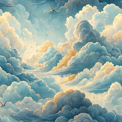 Seamless cloud background in soft blue and yellow, dreamy and uplifting, celebrating individuals with Down syndrome  