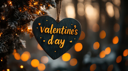 a heart shape board with text for love idea of romantic valentine's day on bokeh background
