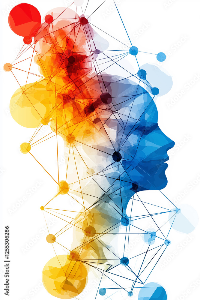 Aufkleber human profile merging with abstract neural network and vibrant energy flow