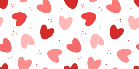 Red hearts cute seamless pattern. Vector symbol icon hearts. Collection of red love heart illustrations hand drawn. Hearts background.