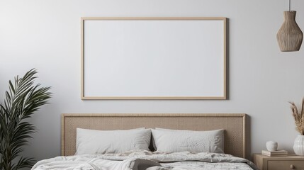Minimalist Bedroom Interior Design with Wooden Frame and Beige Bedding
