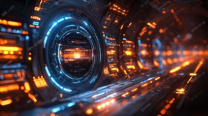 Futuristic spaceship corridor control panel