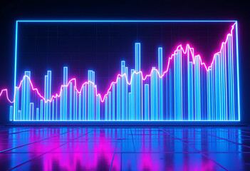 Neon Financial Data Visualization with Line and Bar Graphs
