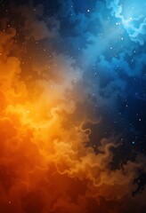 Naklejka premium Celestial Symphony: A Harmonious Blend of Orange and Blue Cosmic Clouds