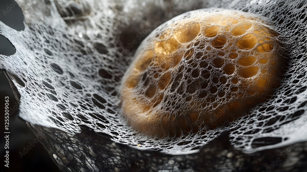 Aufkleber Closeup view of an intricately woven spider web showcasing the delicate patterns textures and intricate design created by nature