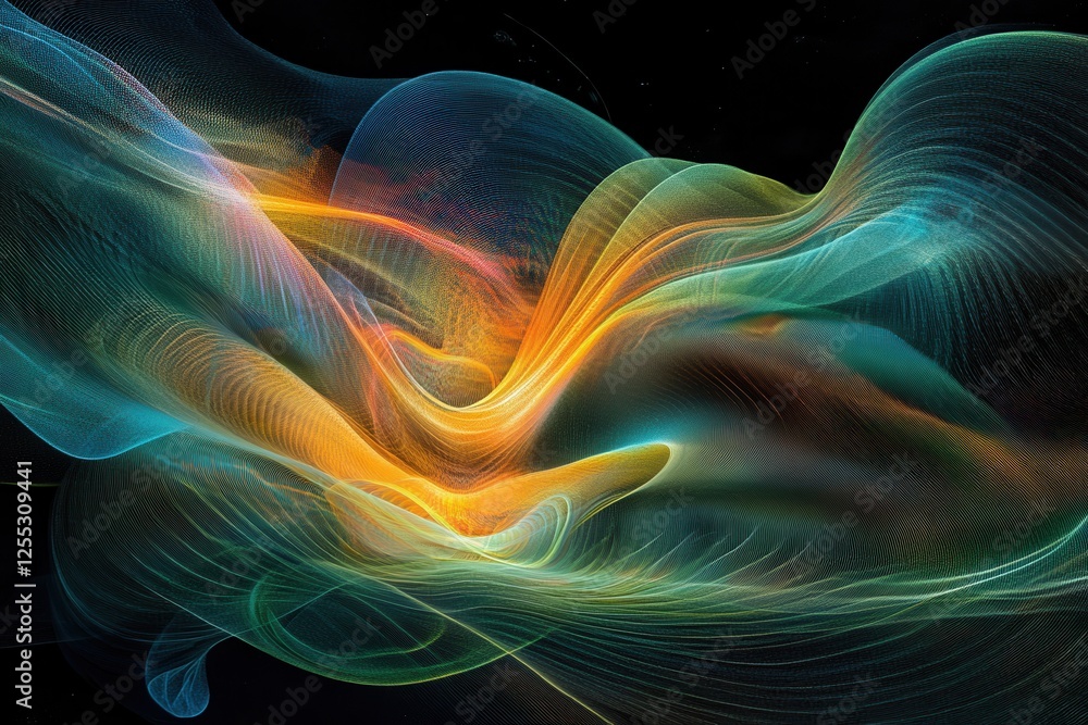 Poster abstract colorful waves flowing in a dark background